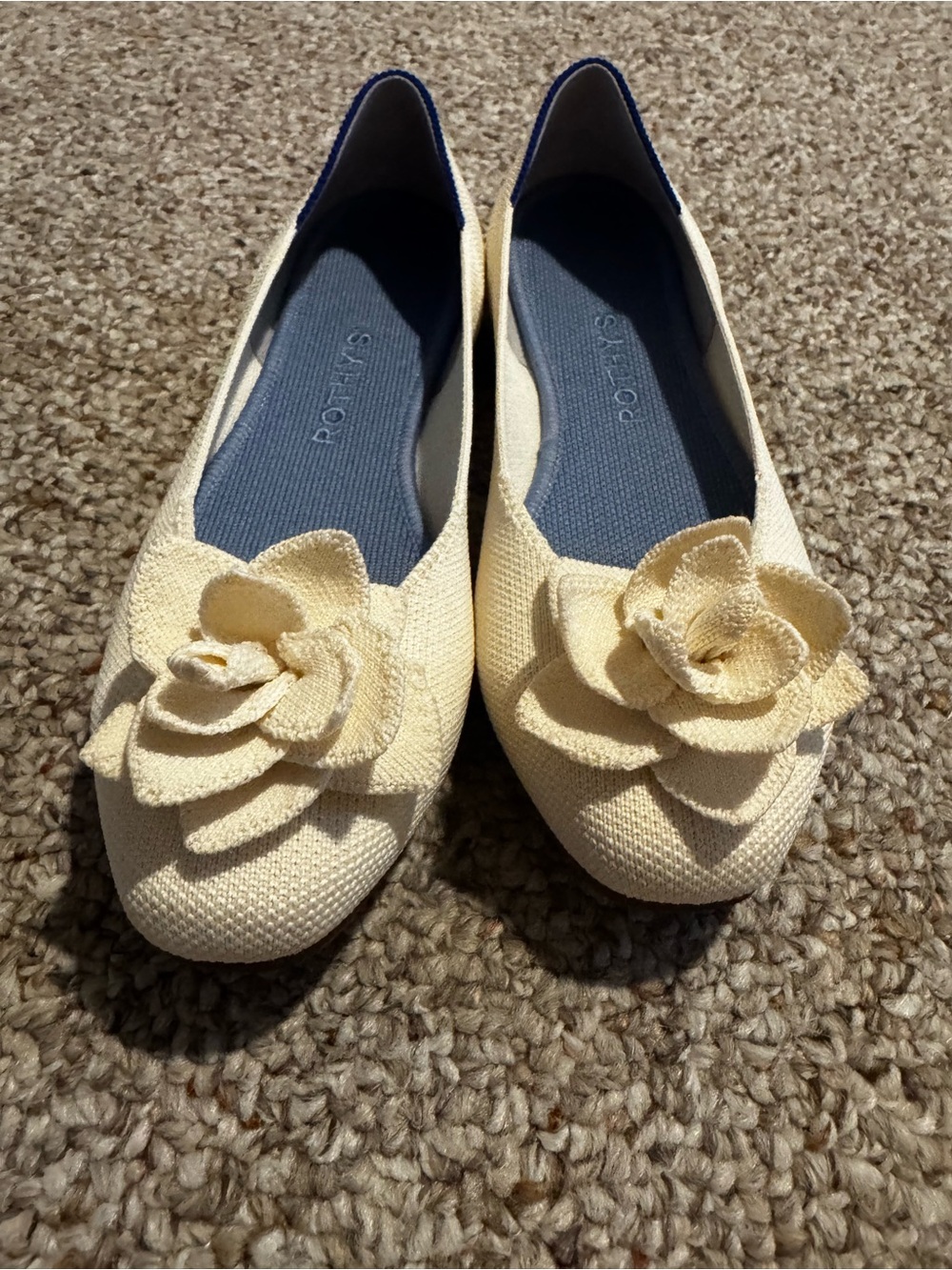 Rothy's Cream Floral Knit Ballet Flats with Blue Insole - Picture 6 of 8